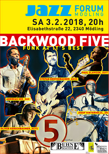 „Backwood Five”, 3.2.'18, 20 Uhr im Jazzforum Mödling