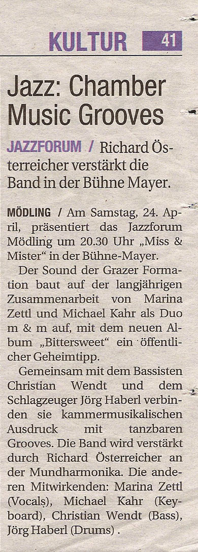 Chamber Music Grooves (NÖN, Kalenderwoche 15, 2010)