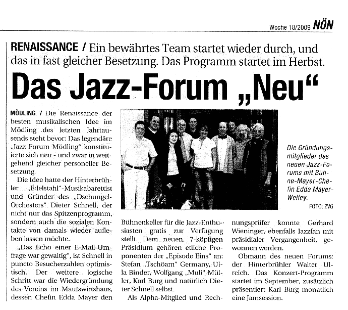 „Jazzforum Neu” (NÖN, Kalenderwoche 18, 2009)