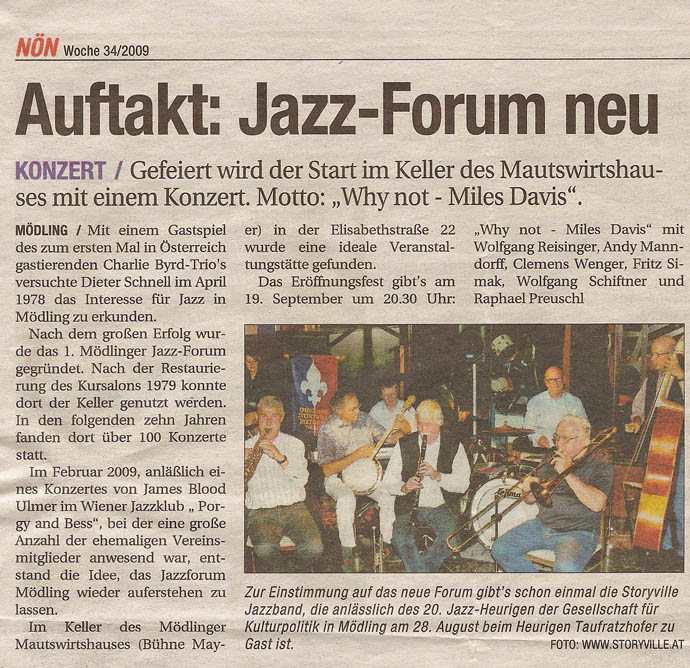 „Jazzforum neu” (NÖN, Kalenderwoche 34, 2009)